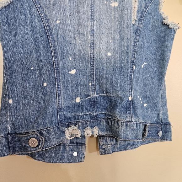 Vintage Distressed Denim Vest Women’s Jean Sleeveless Jacket Grunge Y2K Size S - Picture 10 of 10